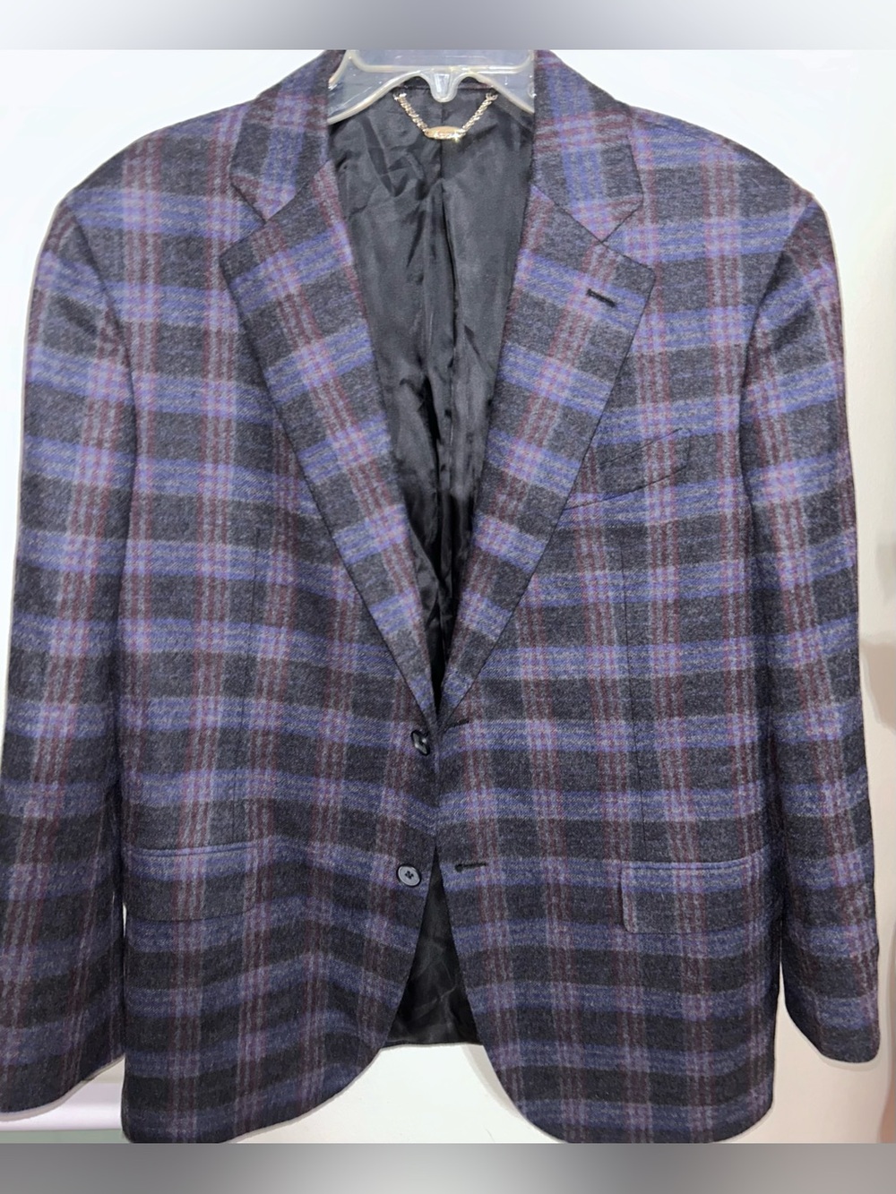 Nikky Verbier Gray Purple Red Plaid Wool Blend Blazer Sport Coat Mens 44R